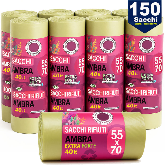 150 x Sacchetti per spazzatura Ambra Trasparenti Grandi e Resistenti 55 x 70 cm LDPE