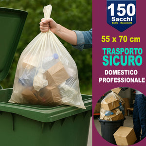 150 x Sacchetti per spazzatura Ambra Trasparenti Grandi e Resistenti 55 x 70 cm LDPE