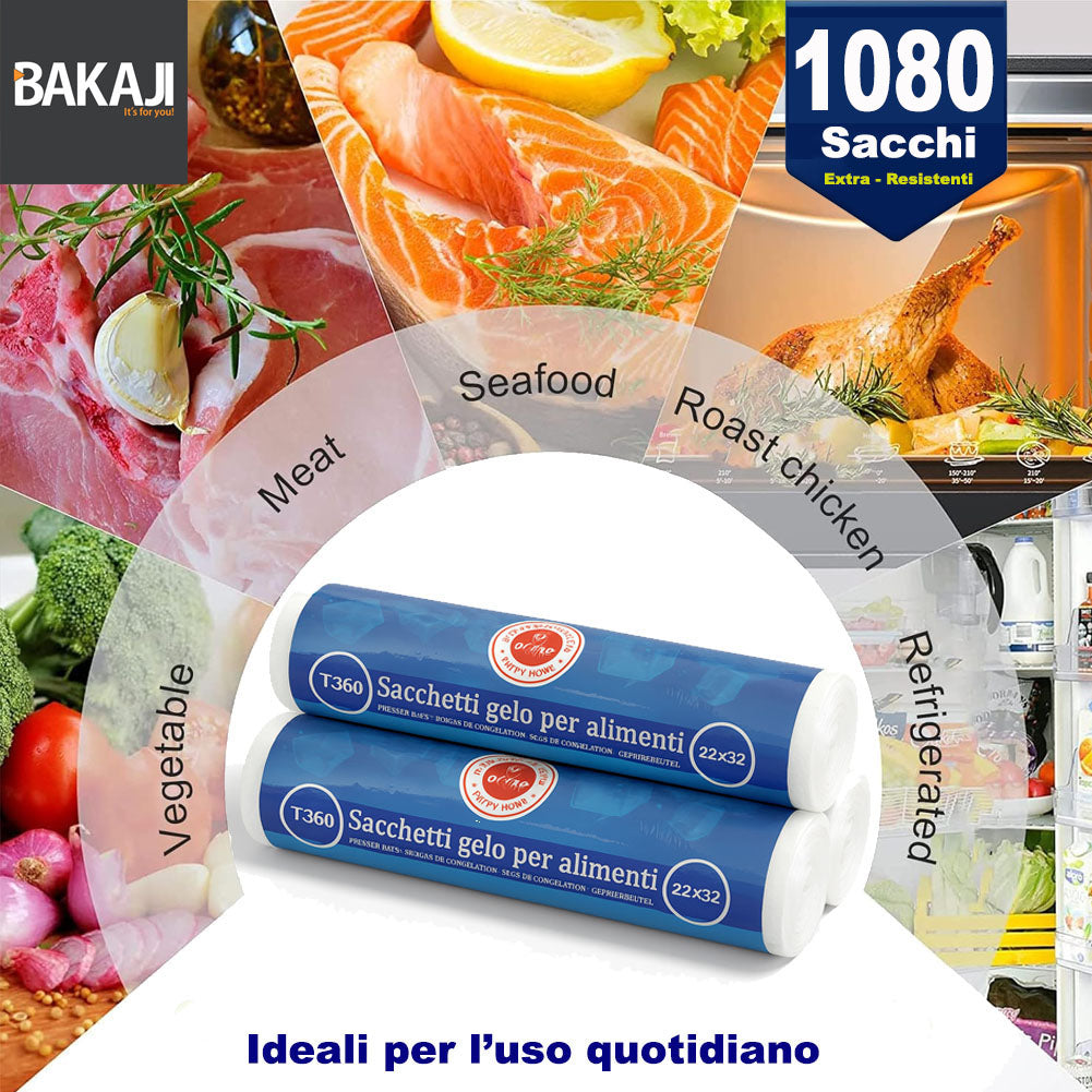 3 x Rotoli Sacchetti Freezer per Alimenti 1080 sacchi Congelatore Frigo 22x32 cm