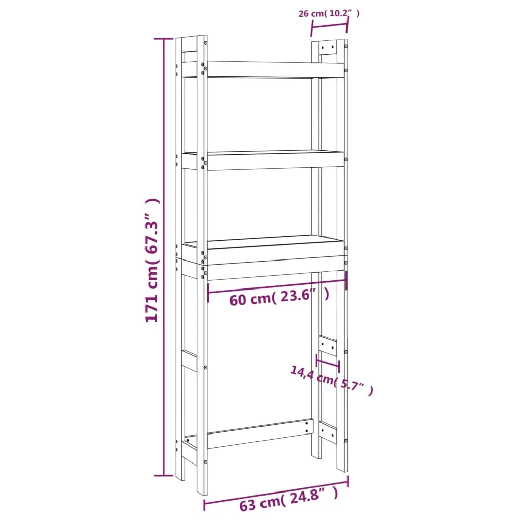 Mensola da bagno 63 x 26 x 171 cm in legno massello di pino nero 02_0005472