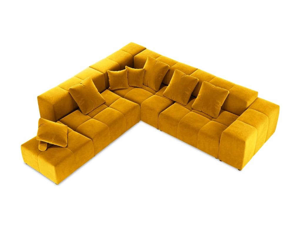 Cosmopolitan Design - Divano angolare modulare reversibile "Rome" 7 posti in velluto giallo 