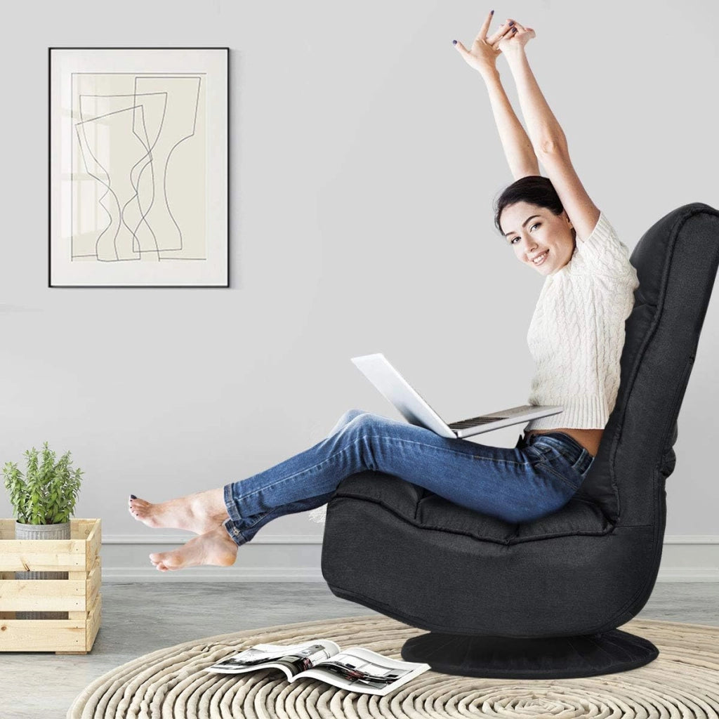 Poltrona Sedia Relax Pieghevole Reclinabile Girevole, Divano Comodo per Studio Salotto, con Schienale, Ottima per Rilassarti, Nero