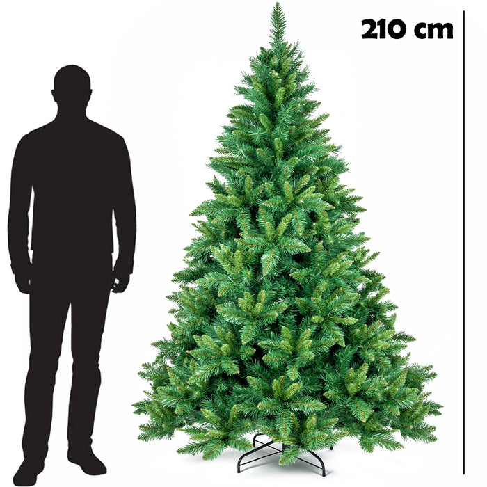 Albero di Natale Verde Canberra 210 cm Foltissimo con 1256 Punte Rami Innesto