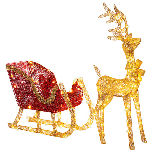 Renna Natalizia con Slitta Luminosa per Esterno 8 Funzioni Bianco Caldo Natale