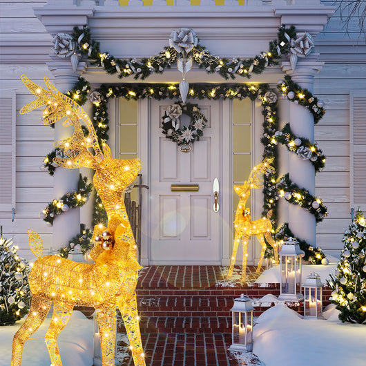 Renna Natalizia con Slitta Luminosa per Esterno 8 Funzioni Bianco Caldo Natale