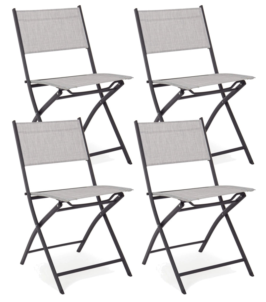 Set 4 Sedie da Giardino 46x58x80 cm in Acciaio e Textilene Martinez Grigio Chiaro