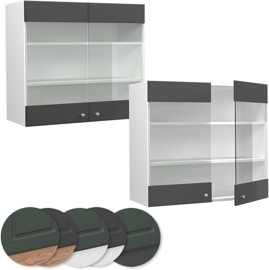 Mobile da cucina in vetro Fame-Line, Antracite-oro, 80 cm, per la combinazione con altri moduli della serie Fame-Line