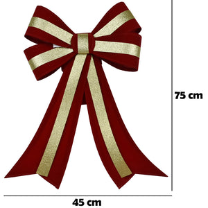 Fiocco Natalizio Fuoriporta 45x75cm Tessuto Decorazione Addobbo Natalizio Rosso Oro