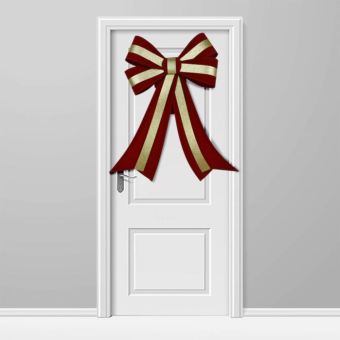 Fiocco Natalizio Fuoriporta 45x75cm Tessuto Decorazione Addobbo Natalizio Rosso Oro