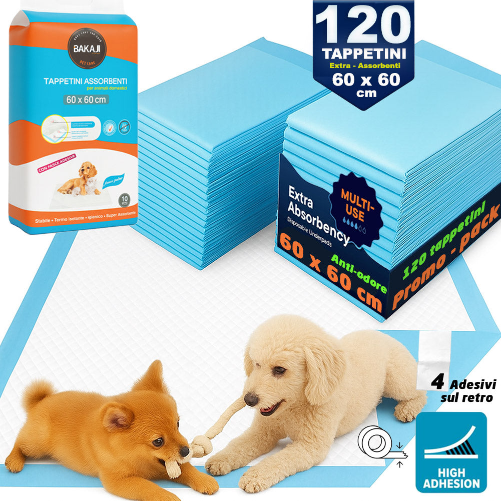 120 x Traversine per Cani tappetini igienici con adesivi Super assorbenti 60x60 cm
