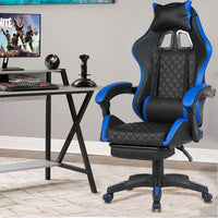 Sedia Gaming da Scrivania Blu con Poggiapiedi Ergonomica Ruote Altezza Regolabile