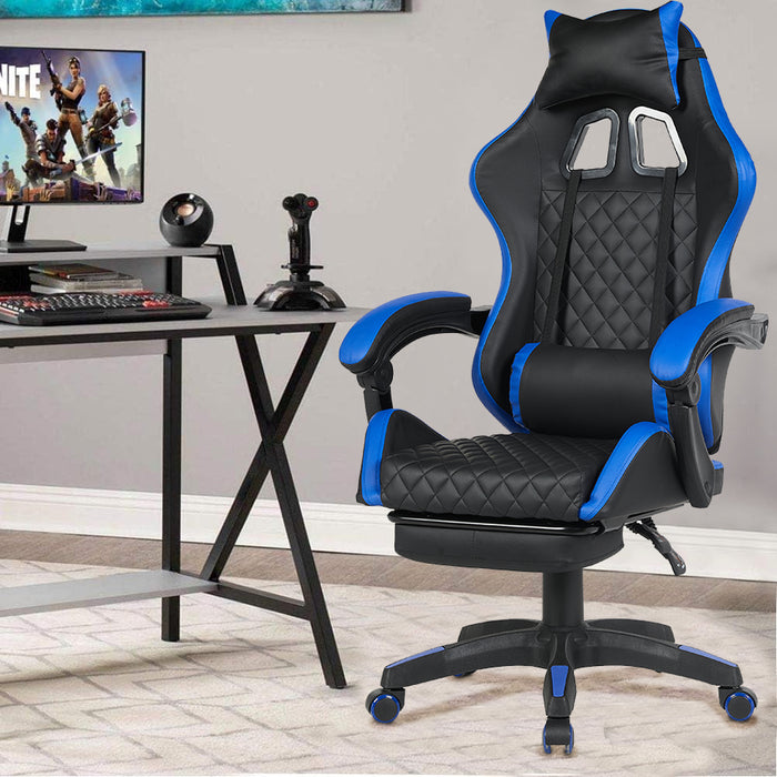 Sedia Gaming da Scrivania Blu con Poggiapiedi Ergonomica Ruote Altezza Regolabile