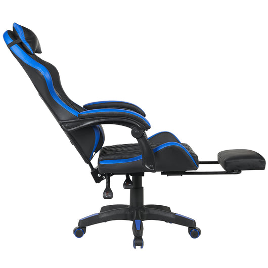 Sedia Gaming da Scrivania Blu con Poggiapiedi Ergonomica Ruote Altezza Regolabile