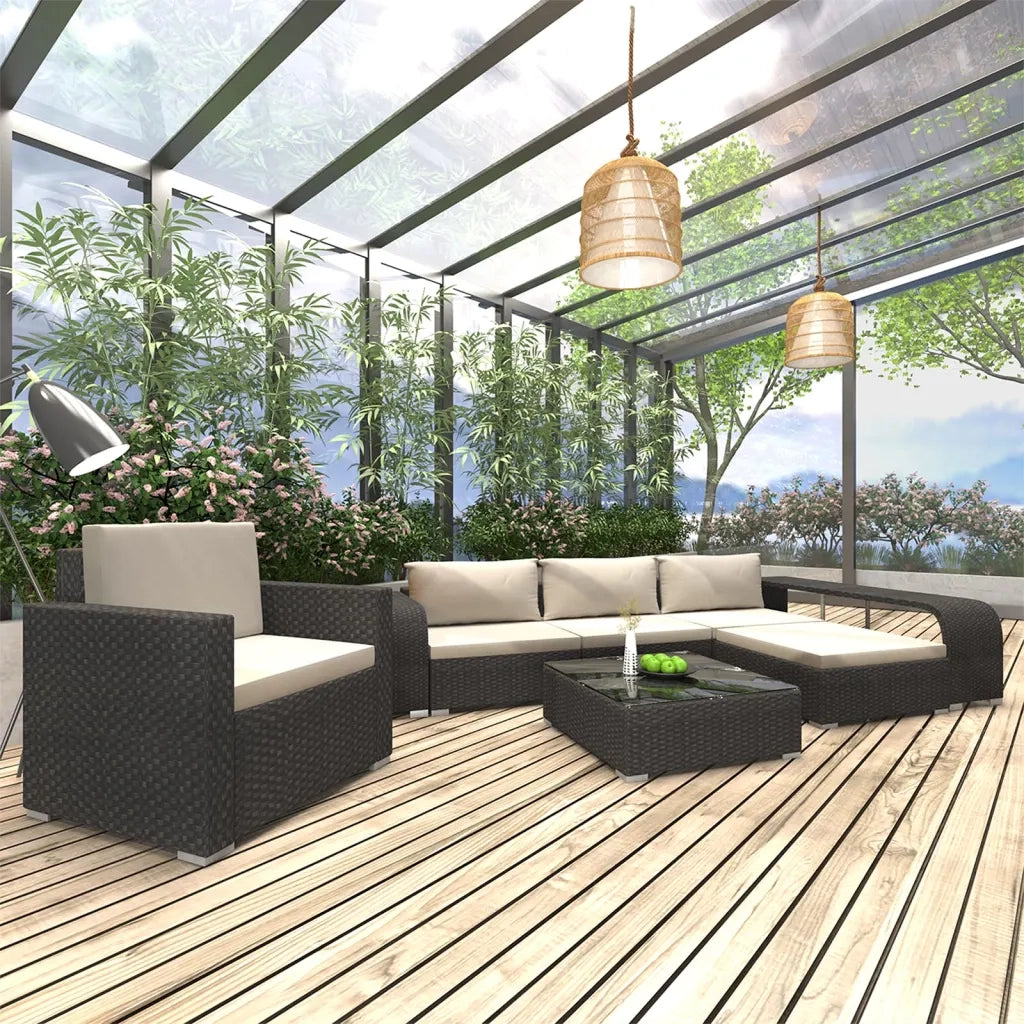 Set Divani da Giardino 8 pz con Cuscini in Polyrattan Nero 48316