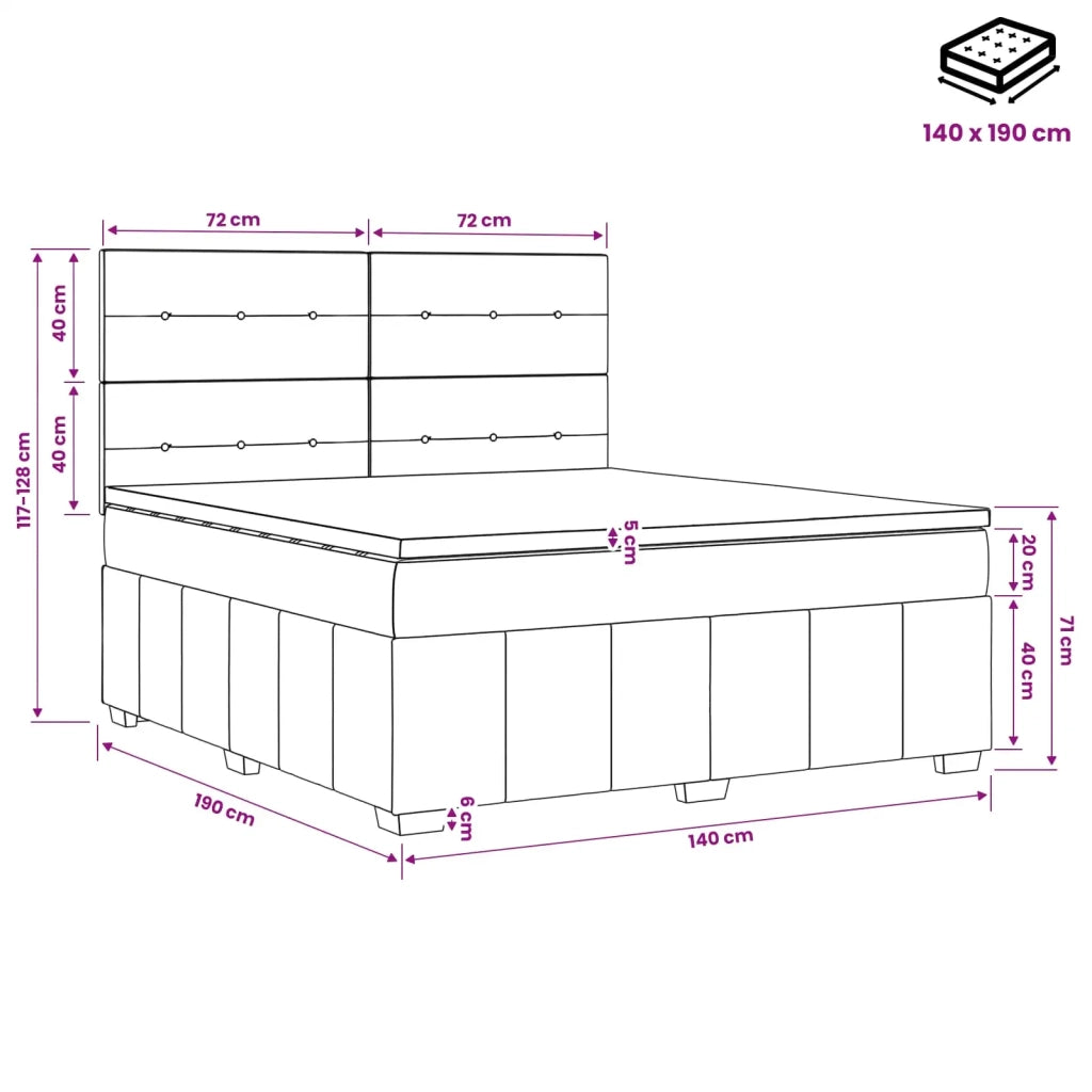 Letto Box Spring LED con Materasso Nero 140 x 190 cm Tessuto 3455600