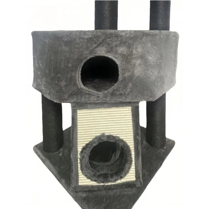 GUILY Tiragraffi grigio scuro - 50 x 50 x 141 cm - Grigio scuro - 2 piattaforme, 1 trespolo, 1 capanna, 1 rampa, 1 tunnel