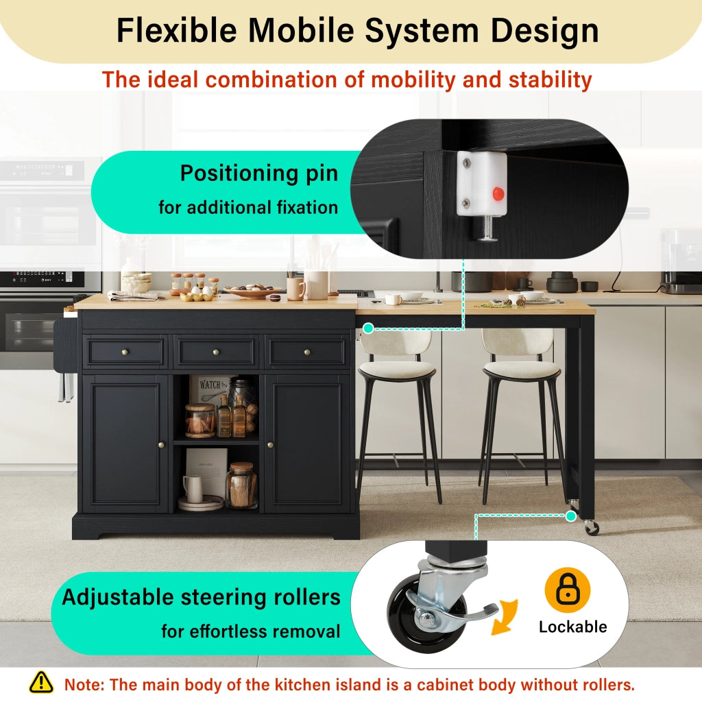 Isola da Cucina Mobile ¨C Minimal ¨C Nero, con Scomparti Spezie e Cassetti, con Ruote