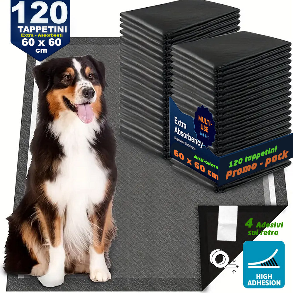 120 x Traversine per Cani tappetini igienici con adesivi Carboni attivi 60x60 cm