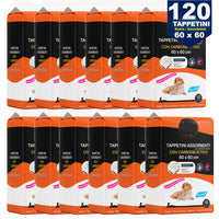 120 x Traversine per Cani tappetini igienici con adesivi Carboni attivi 60x60 cm