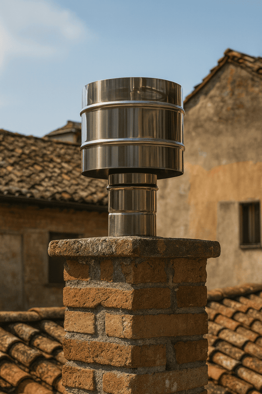 Fumaiolo a Botte Tondo Inox Ø 25 cm con Disco Antipioggia