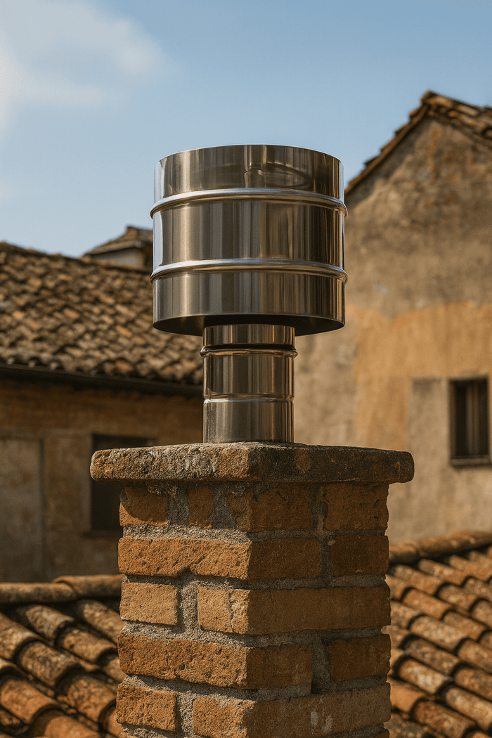 Fumaiolo a Botte Tondo Inox Ø 15 cm con Disco Antipioggia