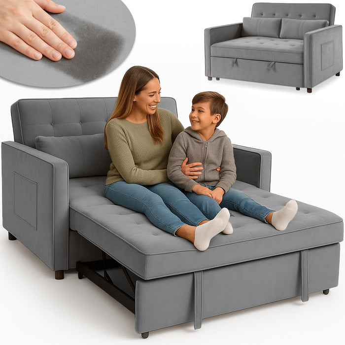 Divano Letto Due Posti in Velluto Premium con Imbottitura Alta Densità Grigio