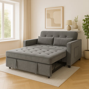 Divano Letto Due Posti in Velluto Premium con Imbottitura Alta Densità Grigio