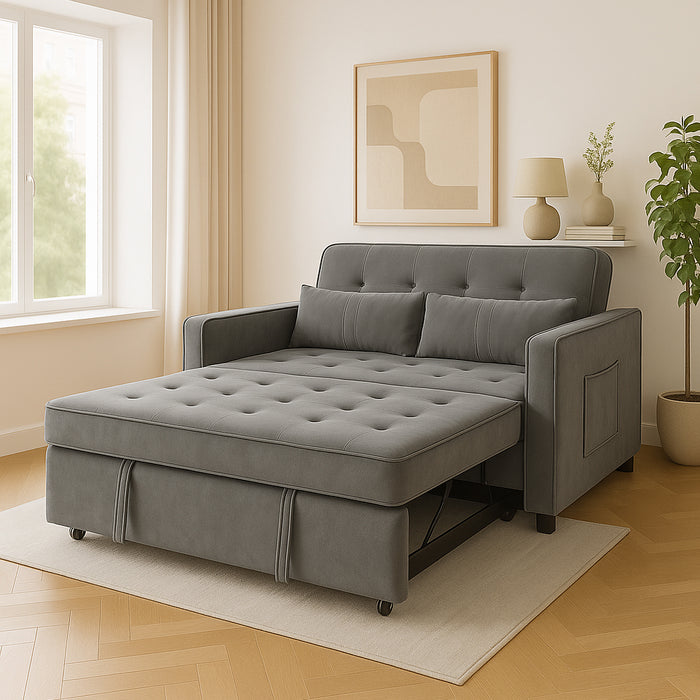 Divano Letto Due Posti in Velluto Premium con Imbottitura Alta Densità Grigio