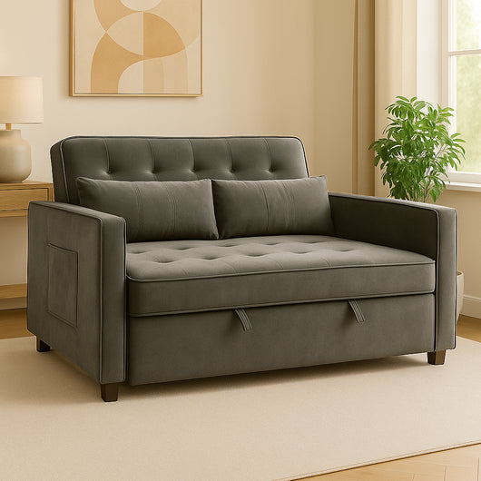 Divano Letto Due Posti in Velluto Premium con Imbottitura Alta Densità Grigio