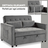Divano Letto Due Posti in Velluto Premium con Imbottitura Alta Densità Grigio