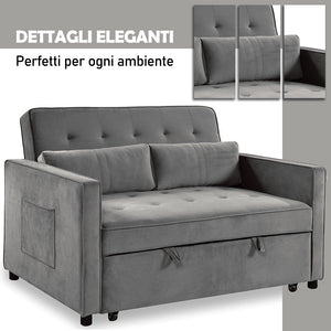 Divano Letto Due Posti in Velluto Premium con Imbottitura Alta Densità Grigio