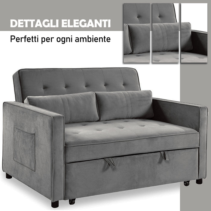Divano Letto Due Posti in Velluto Premium con Imbottitura Alta Densità Grigio