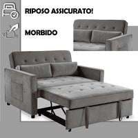 Divano Letto Due Posti in Velluto Premium con Imbottitura Alta Densità Grigio