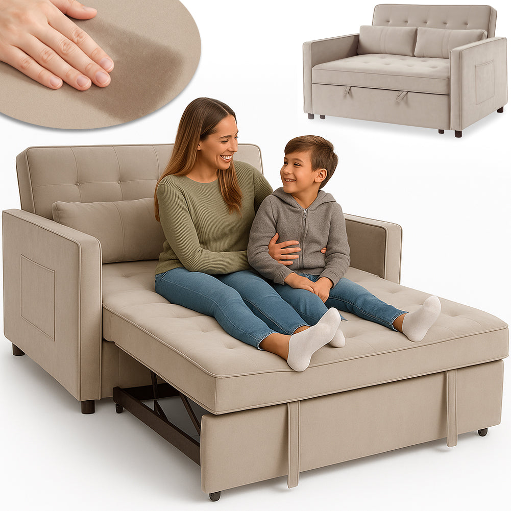 Divano Letto Due Posti in Velluto Premium con Imbottitura Alta Densità Beige