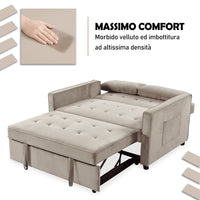 Divano Letto Due Posti in Velluto Premium con Imbottitura Alta Densità Beige
