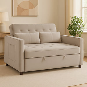 Divano Letto Due Posti in Velluto Premium con Imbottitura Alta Densità Beige