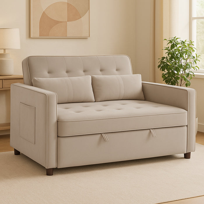 Divano Letto Due Posti in Velluto Premium con Imbottitura Alta Densità Beige