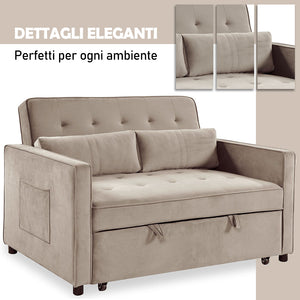 Divano Letto Due Posti in Velluto Premium con Imbottitura Alta Densità Beige