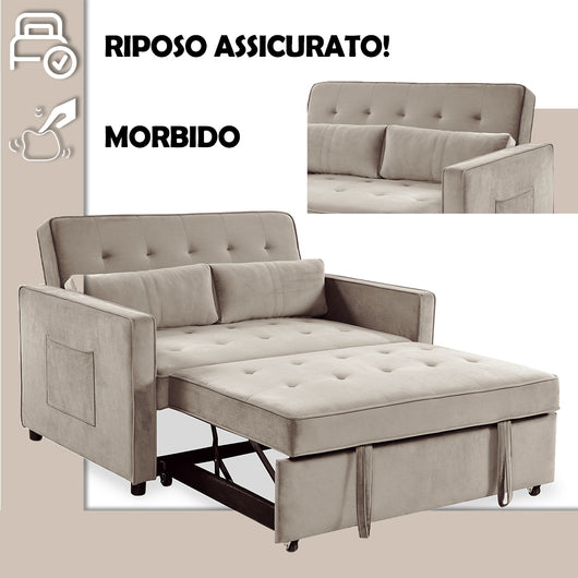 Divano Letto Due Posti in Velluto Premium con Imbottitura Alta Densità Beige