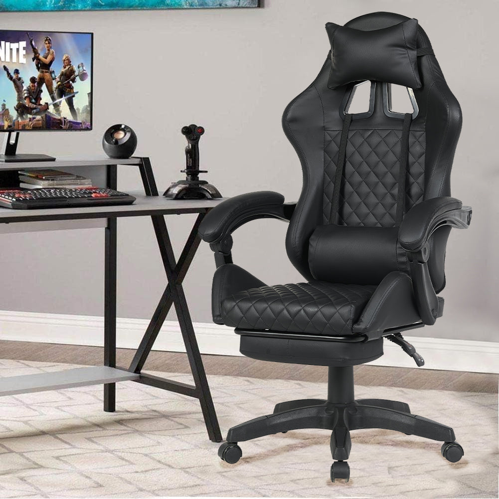 Sedia Gaming Ergonomica Reclinabile in Ecopelle con Poggiapiedi e Cuscini Lombari Nero