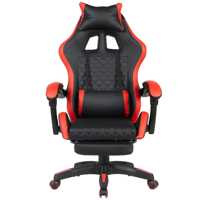 Sedia Gaming Ergonomica Reclinabile in Ecopelle con Poggiapiedi e Cuscini Lombari Rosso