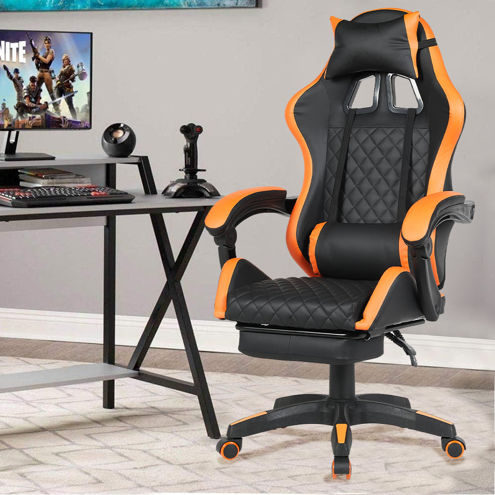 Sedia Gaming Ergonomica Reclinabile in Ecopelle con Poggiapiedi e Cuscini Lombari Arancio