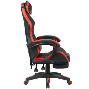 Sedia Gaming Ergonomica Reclinabile in Ecopelle con Poggiapiedi e Cuscini Lombari Rosso