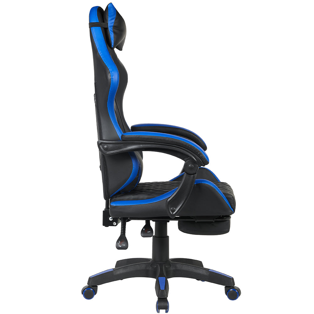 Sedia Gaming Ergonomica Reclinabile in Ecopelle con Poggiapiedi e Cuscini Lombari Blu