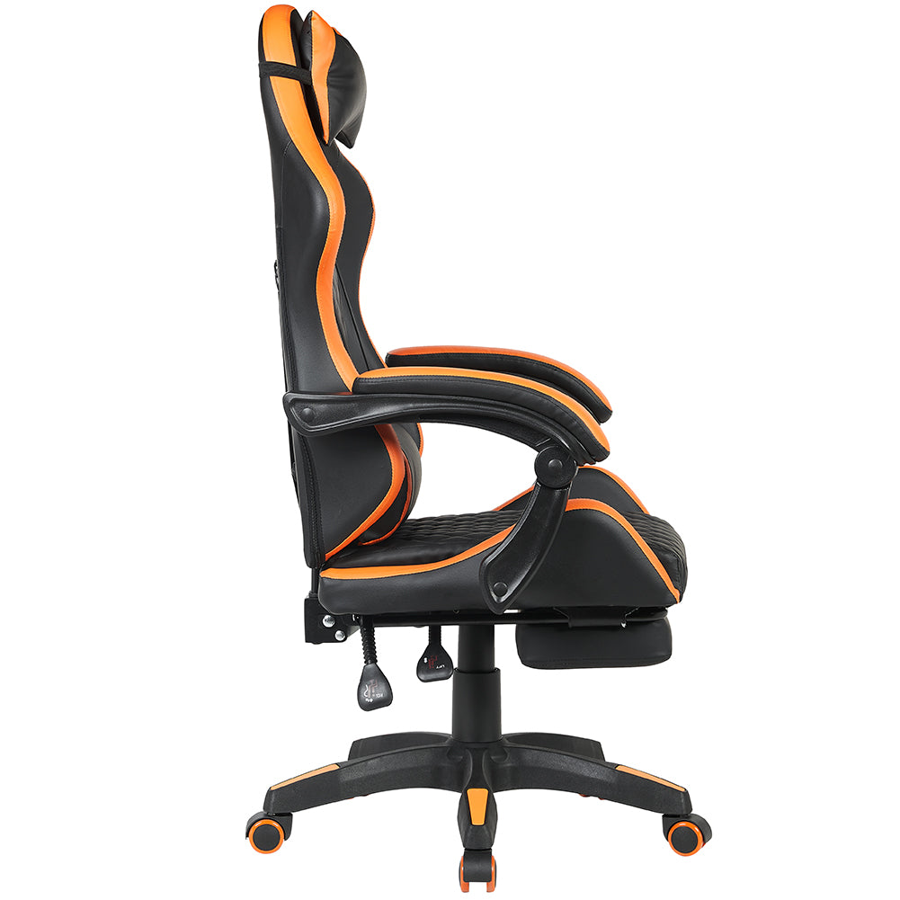 Sedia Gaming Ergonomica Reclinabile in Ecopelle con Poggiapiedi e Cuscini Lombari Arancio