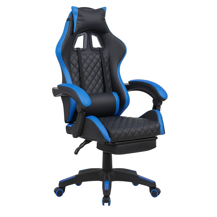 Sedia Gaming Ergonomica Reclinabile in Ecopelle con Poggiapiedi e Cuscini Lombari Blu