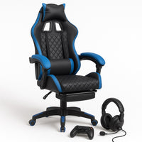 Sedia Gaming Ergonomica Reclinabile in Ecopelle con Poggiapiedi e Cuscini Lombari Blu