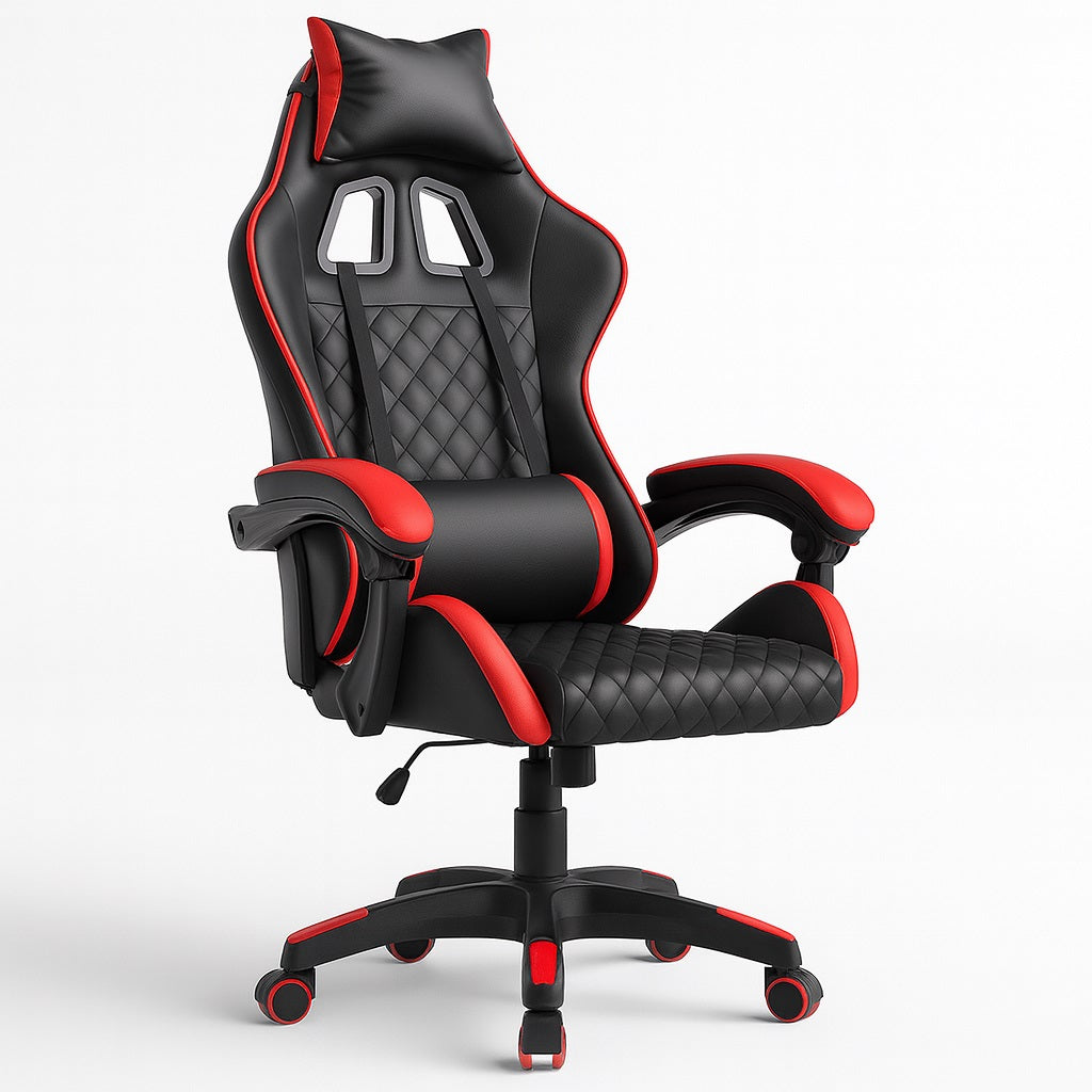 Sedia Gaming Ergonomica Reclinabile in Ecopelle con Poggiapiedi e Cuscini Lombari Rosso