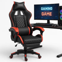 Sedia Gaming Ergonomica Reclinabile in Ecopelle con Poggiapiedi e Cuscini Lombari Rosso