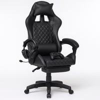 Sedia Gaming Ergonomica Reclinabile in Ecopelle con Poggiapiedi e Cuscini Lombari Nero